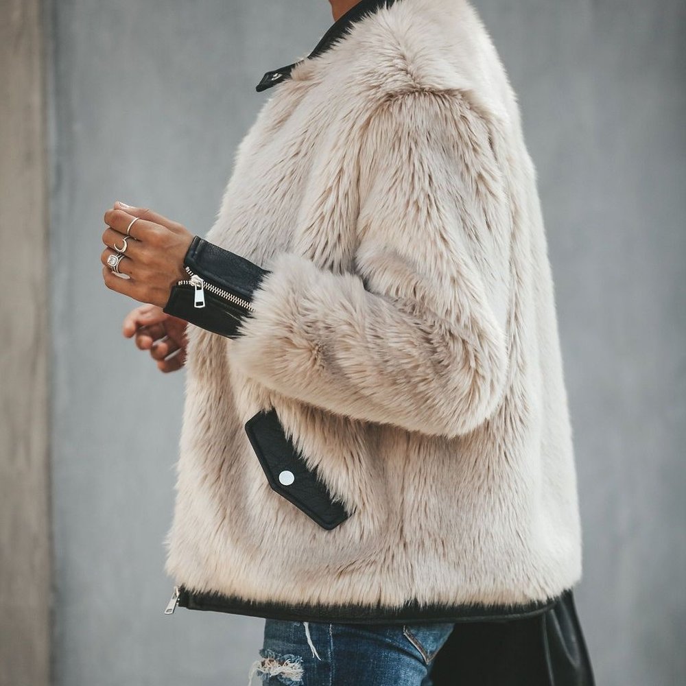 Fleece Leather Faux Fur Jacket - Picture 2 of 5